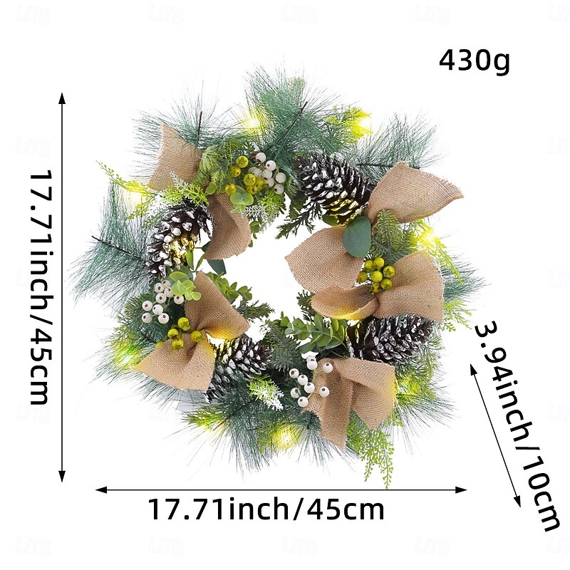 Christmas Light Up Pinecone and Twig Wreath Window Decoration Festive Holiday Party Realistic Pine Needle Rattan Door Hanging Perfect Seasonal Home Ornament3