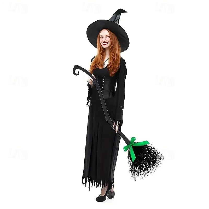 Halloween Witch Broom with Ribbon, Halloween Evil Witch Costume Accessory, Party Prop for Photo Booth, Spooky Holiday Decoration, Trick-or-Treat and Haunted House Decor3