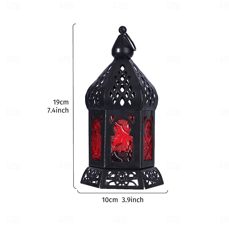 Vintage Iron Colorful Windproof Glass Oval Lantern, Hollow Oval Design Hanging Candle Holder with Iron Frame, Wind-Resistant Decorative Lantern for Home, Bar, Restaurant, Party & Gift Giving4