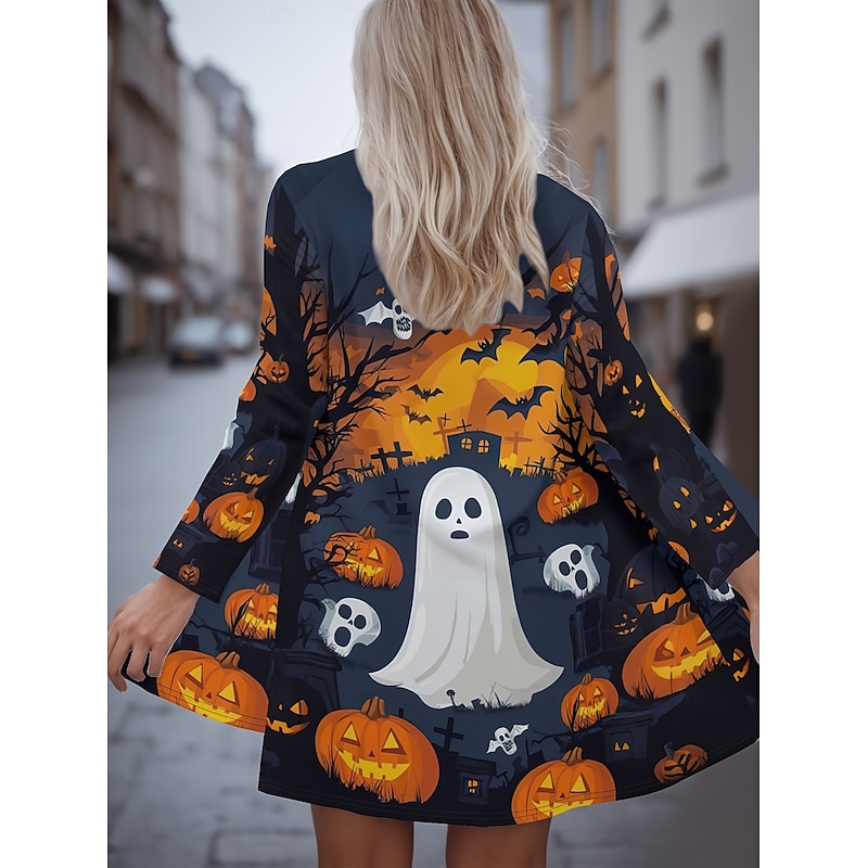 Halloween Women's Coat Lightweight Comfortable Pumpkin Print Vintage Artistic Casual Pumpkin Casual Long Collarless Loose Fit Long Sleeve Outerwear Black Pink Navy Blue Spring Fall