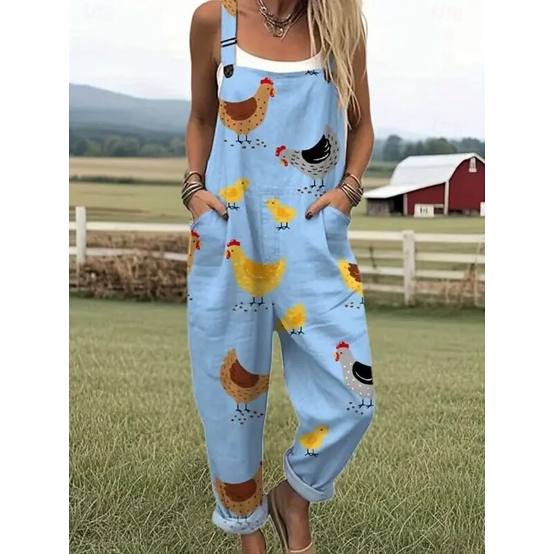 Women's Dungarees Active Floral Sleeveless Sleeveless Straight Square Neck Pocket with Pocket Vacation Street Loose Fit White Yellow Army Green Summer4