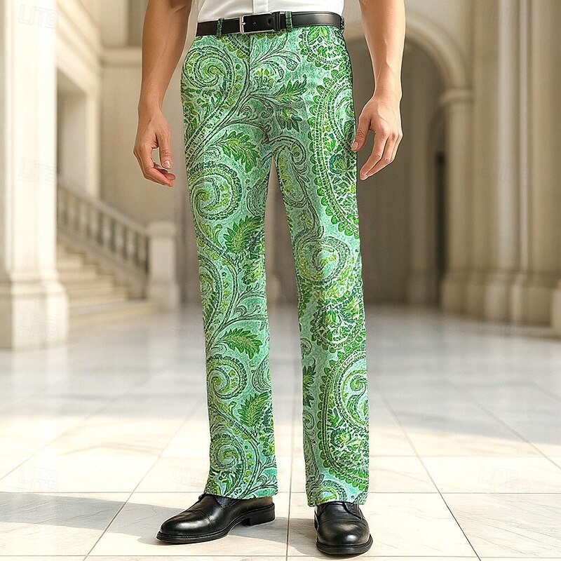 Men's Dress Pants Trousers Suit Pants Paisley Floral Print Flowers Full Length Outdoor Vacation Daily Retro Vintage Light Green Blue Micro-elastic3