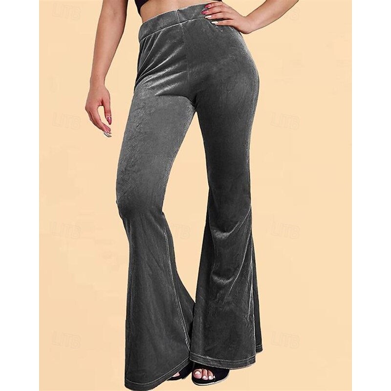 Women's Corduroy Pants Bell Bottom Streetwear Casual Full Length Natural Plain Elastic Waist Comfortable Street Holiday Daily Wear Depression Green Grey Black Red Fall Regular Fit