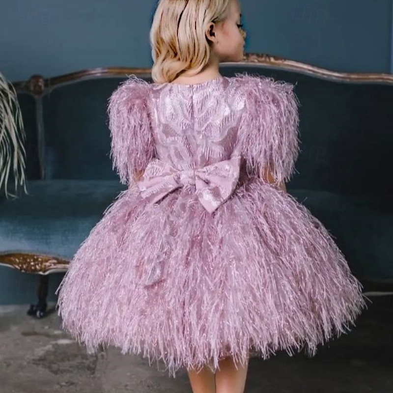 Kids Girls' Party Dress Solid Color Short Sleeve Performance Mesh Princess Sweet Mesh Mid-Calf Sheath Dress Tulle Dress Summer Spring Fall kids Black White Pink3