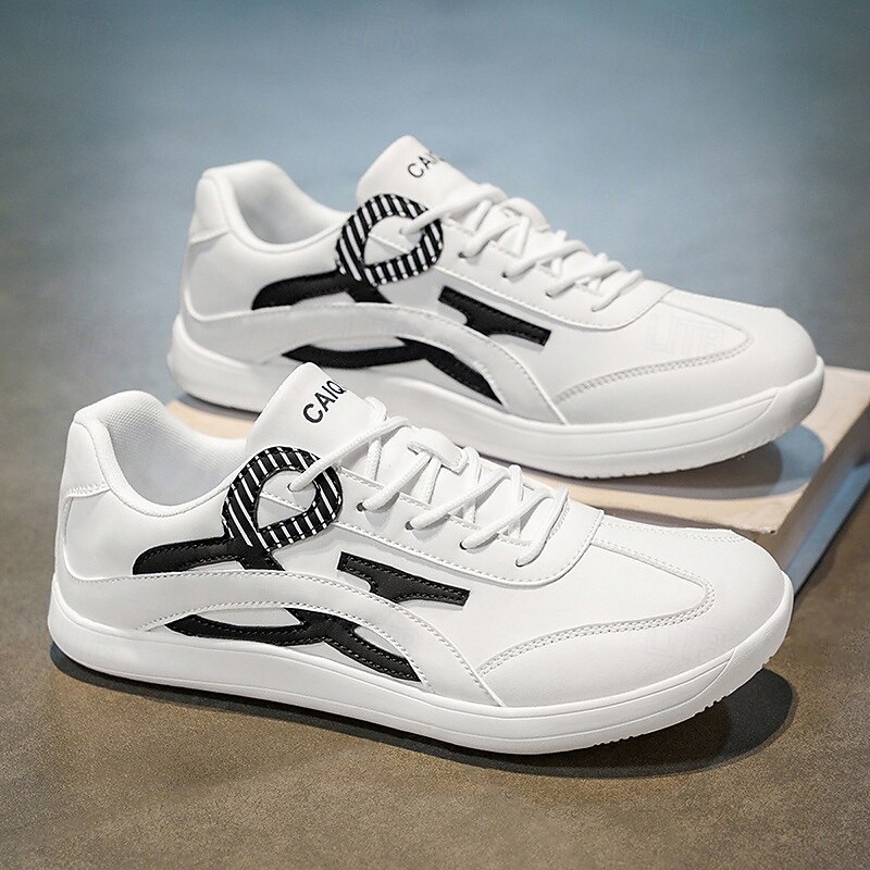 Men's White Fashion Sneakers with Contrast Black Detailing – Modern Casual Lace-Up Sport Shoes for Walking, Shopping and Everyday Wear3