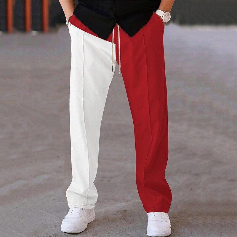 Men's Sweatpants Trousers Straight Leg Sweatpants Drawstring Pocket Elastic Waist Color Block Comfort Sports Outdoor Daily Fashion Casual Black Red Micro-elastic