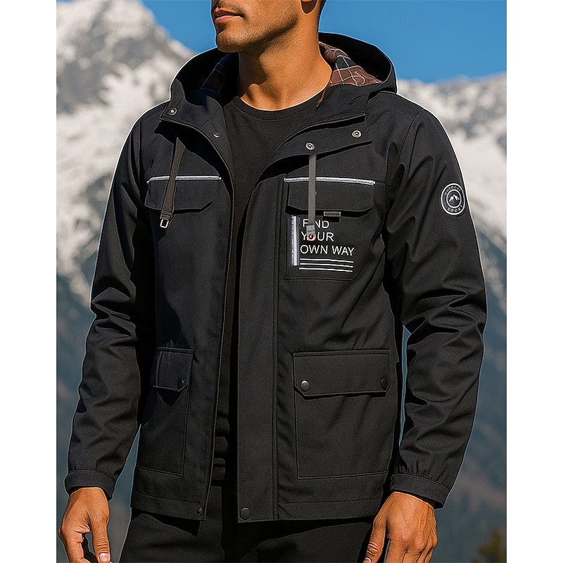 Men's Softshell Jacket Hiking Jacket Cargo Jacket Outdoor Thermal Waterproof Windproof Warm Hiking Outfits Hiking Clothes Spring Autumn / Fall Jacket Hunting Climbing Running Letter & Number Black3
