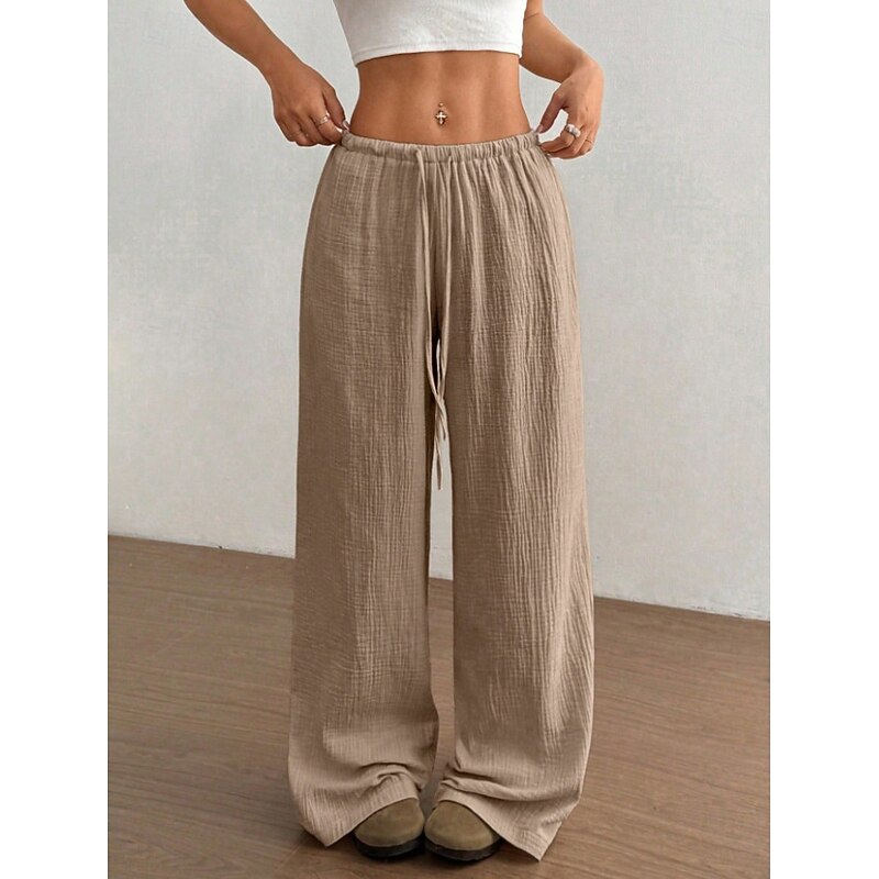Women's Straight Chino Full Length Medium Waist Camel Wine Apricot Black Summer