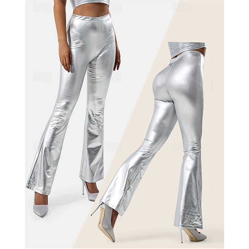 Women's Slacks Streetwear Casual Full Length High Rise Plain High Cut Comfortable Street Holiday Daily Wear Silver Summer Regular Fit