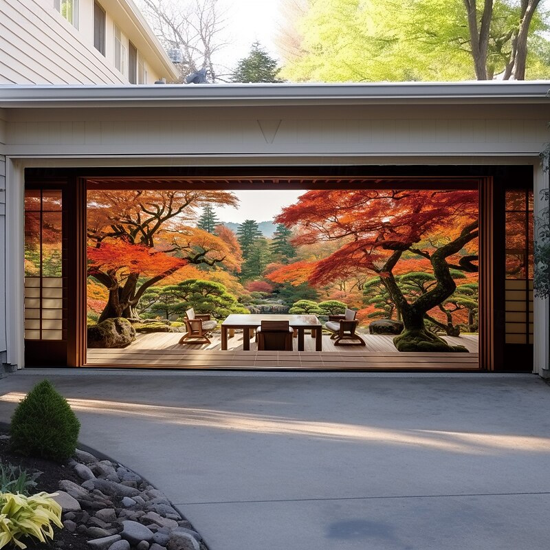 Garage Door Cover Large Hanging Backdrop Forest Rustic Cottagecore 3D Party Outdoor Shooting Backgrounds Front Door Home Decor2