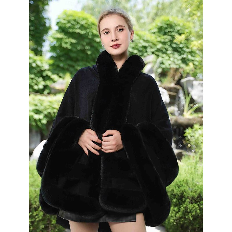 Faux Fur Wraps Elegant Keep Warm Sleeveless Batwing Sleeve Polyester Wedding Wraps With Pure Color For Special Occasion Fall & Winter4
