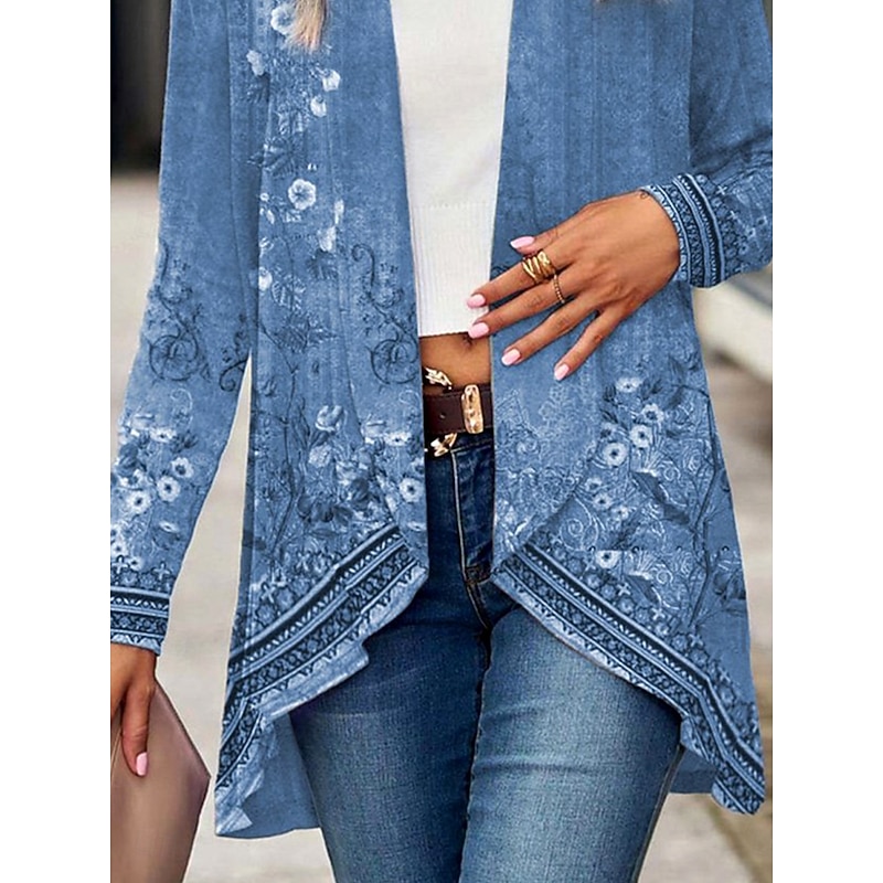 Women's Shirt Ombre Floral Graphic Bohemia Vintage Western Long Sleeve Going out Print Draped Sage Green Blue Spring Fall3