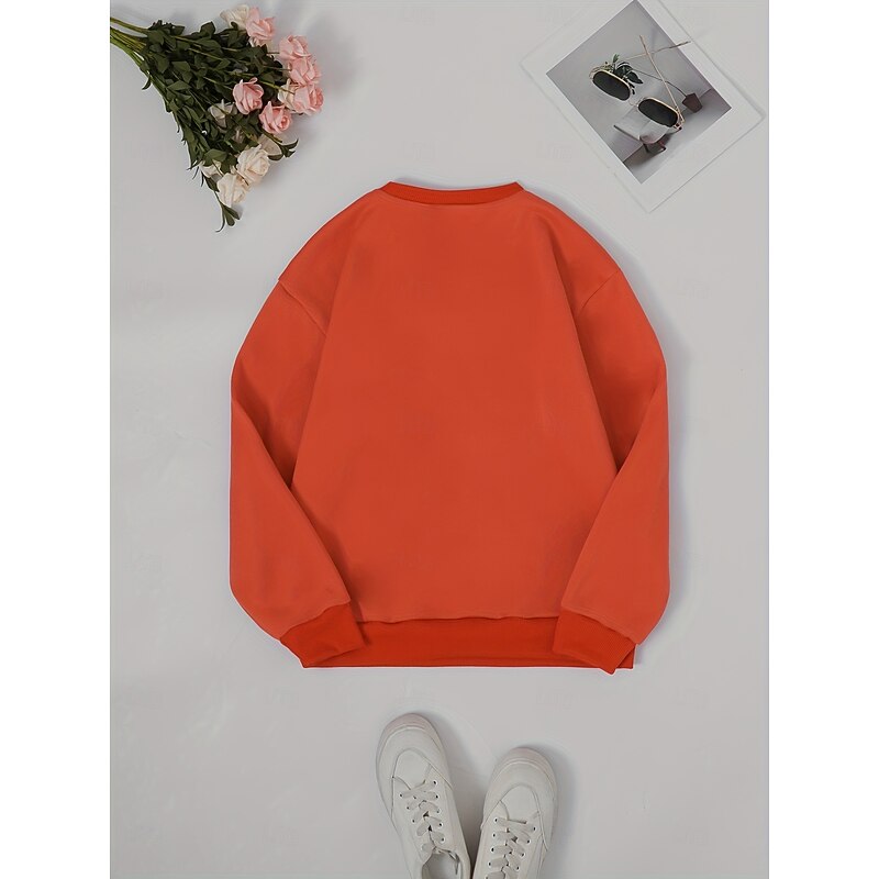 Halloween Women's Pullover Ghost Graphic Letter Casual Long Sleeve Crew Neck Regular Tops Street Dailywear Casual Print Orange Spring Fall Winter2