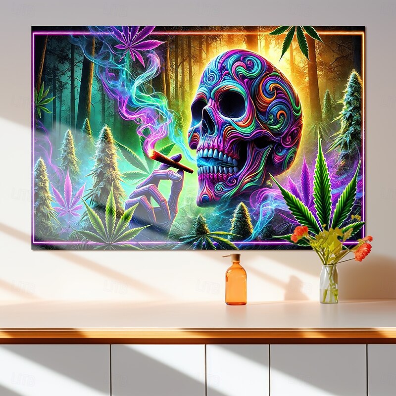 Blacklight Skeleton Tapestry Wall Hanging – Neon Horror Skull Wall Decor for Halloween Party, UV Reactive Fluorescent Glowing Tapestry for Bedroom, Living Room, Game Room Decoration3