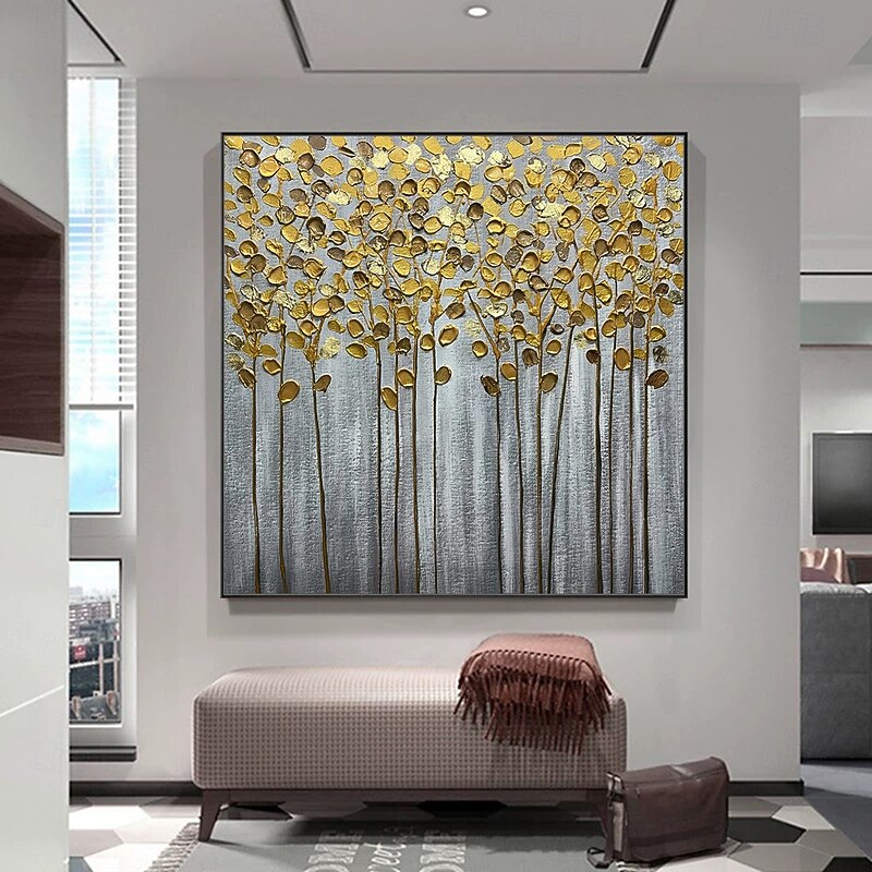 Mintura Handmade Gold Leaf Oil Paintings On Canvas Wall Art Decoration Modern Abstract Picture For Home Decor Rolled Frameless Unstretched Painting
