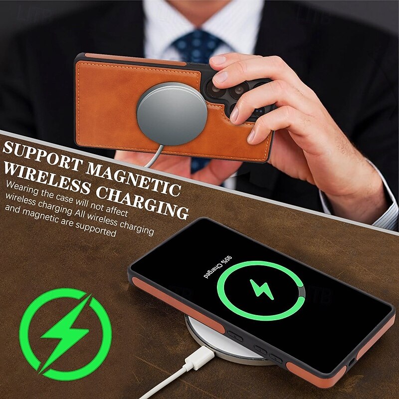 Phone Case For Samsung Galaxy S25 S25 Edge S24 Ultra Plus S24 FE Back Cover Shockproof Retro TPU PU Leather3