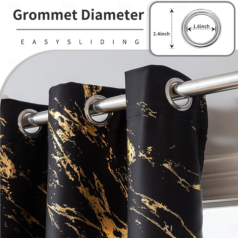 Cross-Border Luxury Marble Print Blackout Curtains with Gold and Silver Foil, High-Precision Sun-Blocking Window Drapes for Living Room, Ready-Made Panels3