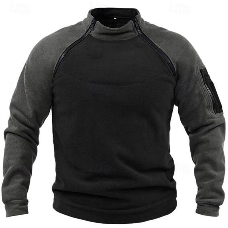Men's Sweatshirt Zip Up Sweatshirt Fleece Sweatshirt Tactical Hoodie Tactical Army Green Brown Khaki Dark Gray Standing Collar Plain Zipper Color Block Sports & Outdoor Casual Daily Streetwear Cool3