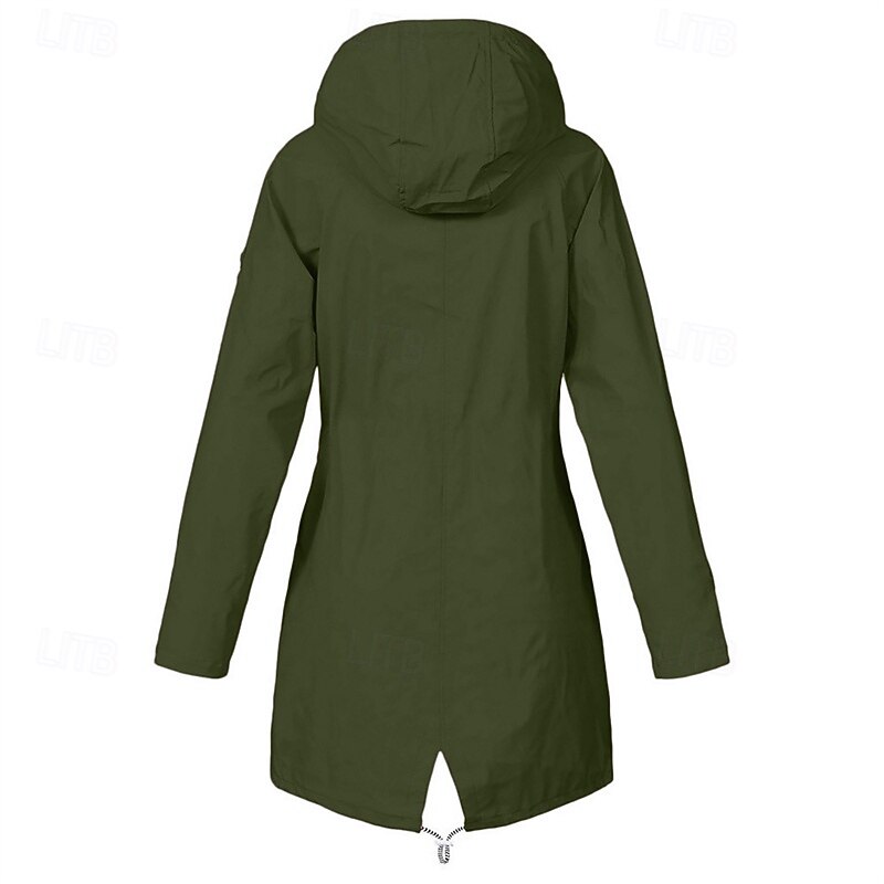 Women's Trench Coat Warm Comfortable Zipper Pocket Fashion Outdoor Plain Going out Weekend Zipper Regular Hooded Regular Fit Long Sleeve Outerwear Yellow Pink Dark Green Fall Winter4