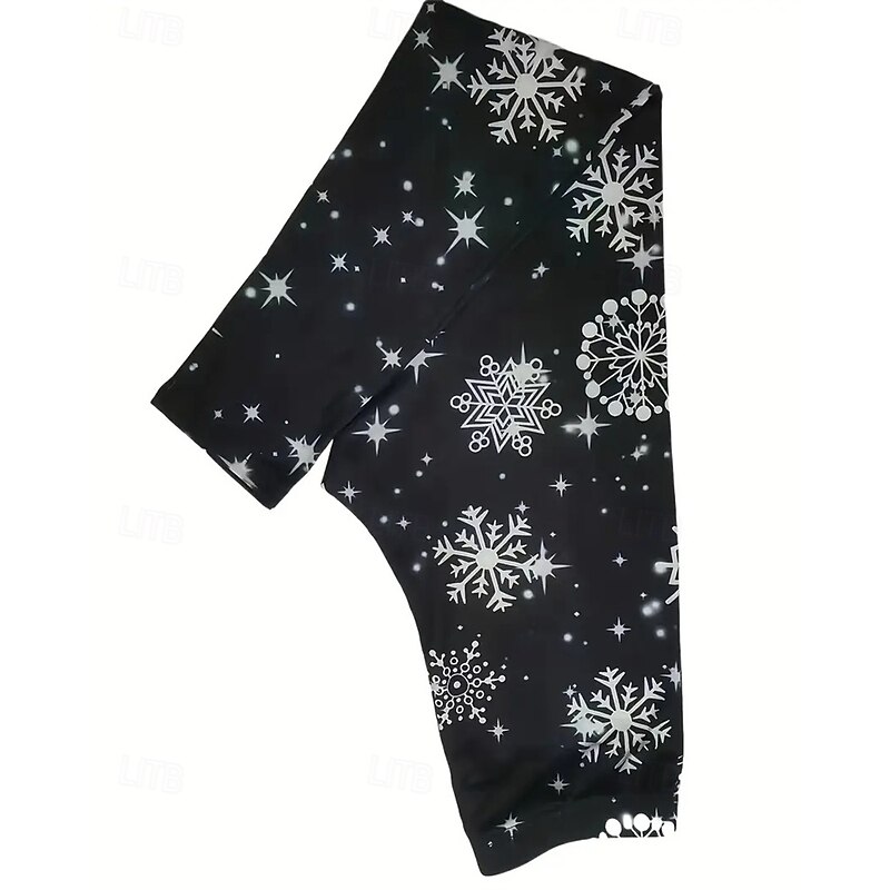 Women's Pants Trousers Leggings Cozy Leggings Streetwear Casual Full Length High Waist Snowflake Elastic Waist Print Breathability Comfortable Stretchy Vacation Street Daily Wear Black Summer Spring3
