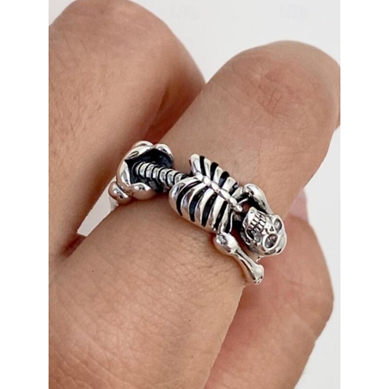 Women's Halloween Skeleton Hug Ring — Adjustable Open Wrap Band, Silver-Tone Alloy Gothic Punk Skull & Bones Design, Statement Jewelry for Costume Parties, Cosplay & Night Out3