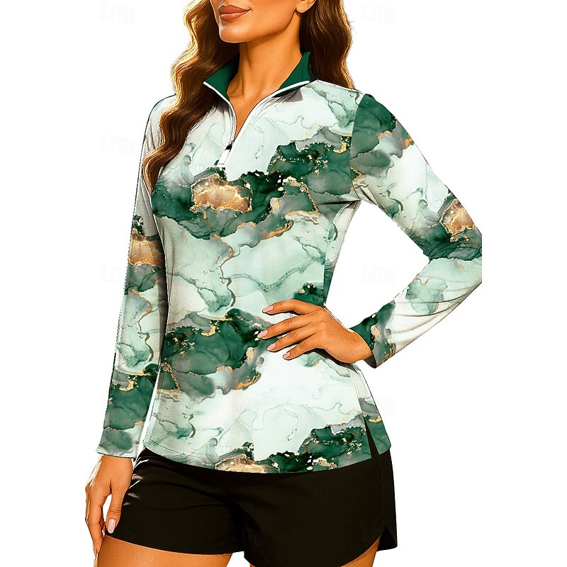 Women's Geometric Sweatshirt Tops Golf Polo Shirt Tennis Shirt Long Sleeve Print Quarter Zip Pullover UV Protection Elastic Breathable Tennis Golf Pickleball Stand Collar Zip Collar Shirt Polo Violet3