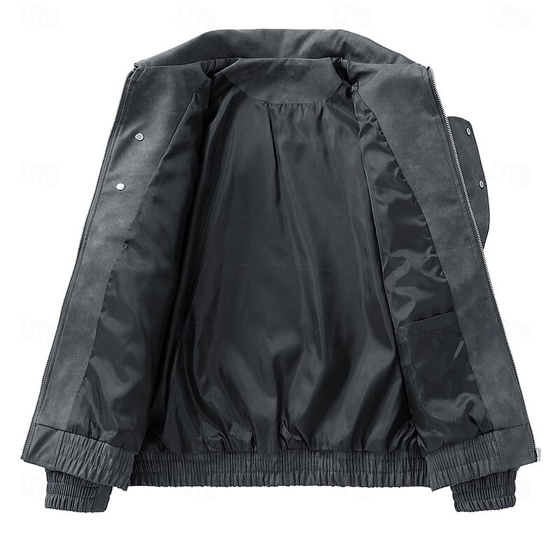 Men's Faux Leather Jacket Motorcycle Jacket Outdoor Casual Windbreaker Zipper Fall Winter Solid Color Punk Active Regular Black Brown Khaki Grey Jacket3