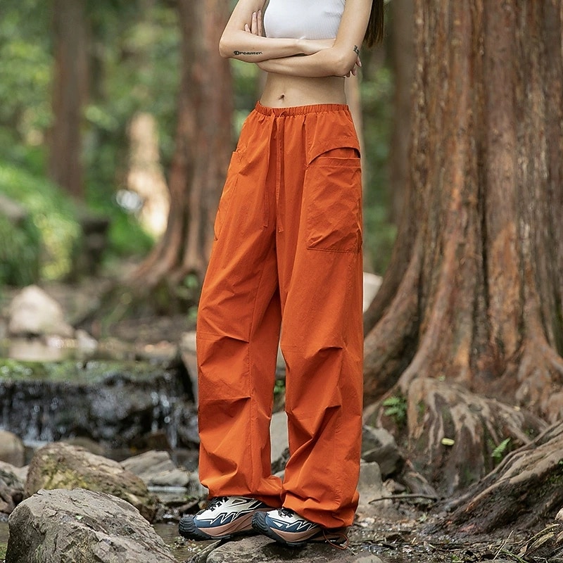 Women's Cargo Pants Slacks Streetwear Casual Full Length Natural Plain Drawstring Comfortable Street Holiday Daily Wear Black Blue Orange Khaki Fall Regular Fit