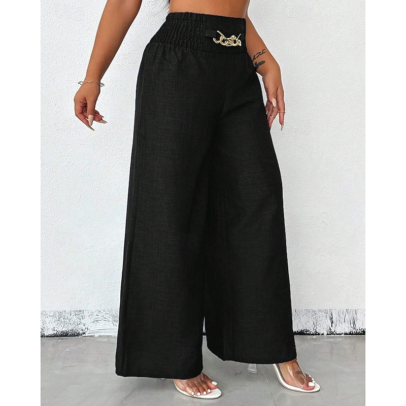 Women's Wide Leg Slacks Streetwear Casual Full Length Natural Plain Elastic Waist Comfy Holiday Weekend claret Apricot Black Blue Winter Regular Fit3