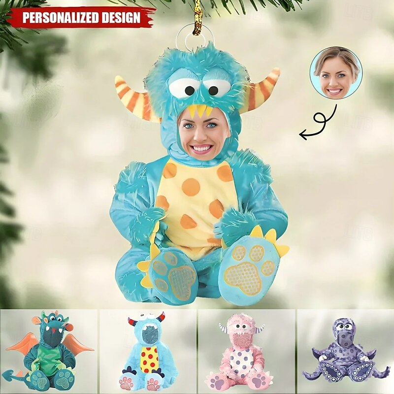 Personalized Photo Christmas Ornaments Custom Cute Baby Monster Acrylic Tree Ornaments Xmas Decoration Hanging Pendant Gifts2