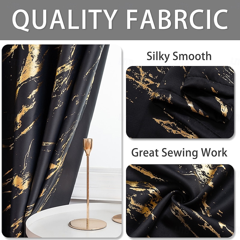 Cross-Border Luxury Marble Print Blackout Curtains with Gold and Silver Foil, High-Precision Sun-Blocking Window Drapes for Living Room, Ready-Made Panels4