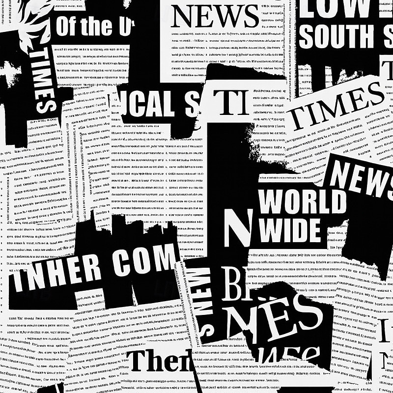 Men's Newspaper Polo Long Sleeve Polo Shirts Casual Outdoor Street Daily Wear 3D Print Quarter Zip Polo Spring Fall Winter Black White3