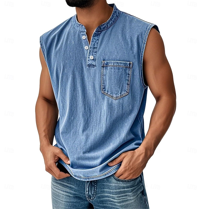 Men's Vest Top Undershirt Sleeveless Shirt Sleeveless Henley Summer Fall Plain Fashion Designer Classic Vacation Street Going out Black Pink Blue Top Tee for Men2