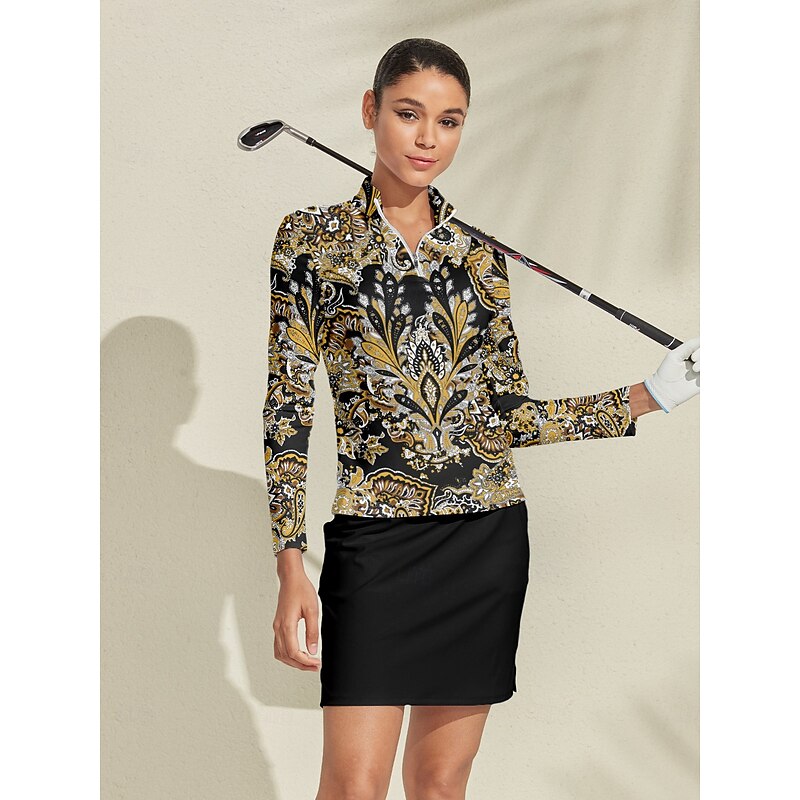 Women's Golf Polo Shirt Yellow Long Sleeve Top Ladies Golf Attire Clothes Outfits Wear Apparel