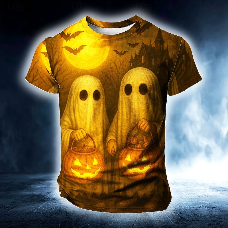 Halloween Men's Pumpkin Ghost T Shirt Short Sleeve T shirt 3D Print Crew Neck Shirt Exaggerated Designer Horror Party Street Holiday Brown Green Summer Spring All Seasons Clothing Apparel S M L XL