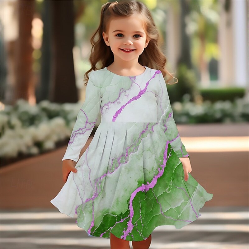 Girls' 3D Graphic Dress Long Sleeve Summer Spring Vacation Daily Holiday Beautiful Sweet Kids 4-12 Years Casual Dress A Line Dress Knee-length Regular Fit2