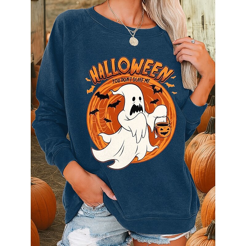 Halloween Women's Sweatshirts Ghost Graphic Fashion Casual Long Sleeve Crew Neck Regular Tops Street Dailywear Casual Print Black Blue Purple Green Fall Winter4
