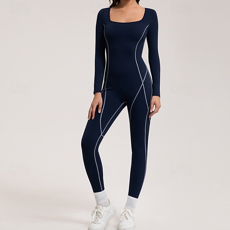 Women's Workout Jumpsuit One Piece Romper Fall Backless Solid Color Bodysuit Black Pink Spandex Gym Pilates Yoga Tummy Control Long Sleeve Sport Activewear Tight Fit2