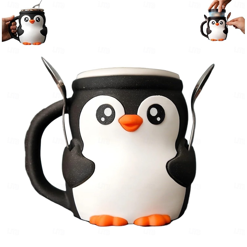 Cute Penguin Ice Cream Pint Holders Leak-Proof Reusable PET Plastic Cup Cozy with Ergonomic Grip Dishwasher-Safe Design for Popsicles, Ice Cream & Cold Treats3