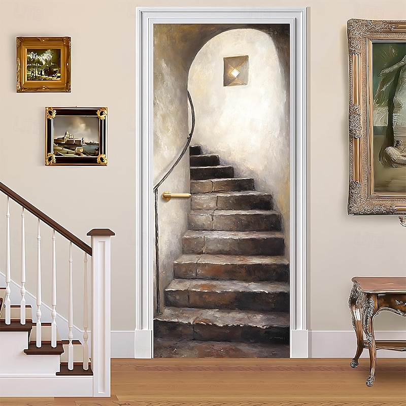 Door Cover Outdoor Banners Stone Stairway Vintage Rustic Cottagecore Mediterranean Party Bedroom Living Room Front Door Wall Porch Home Decor4