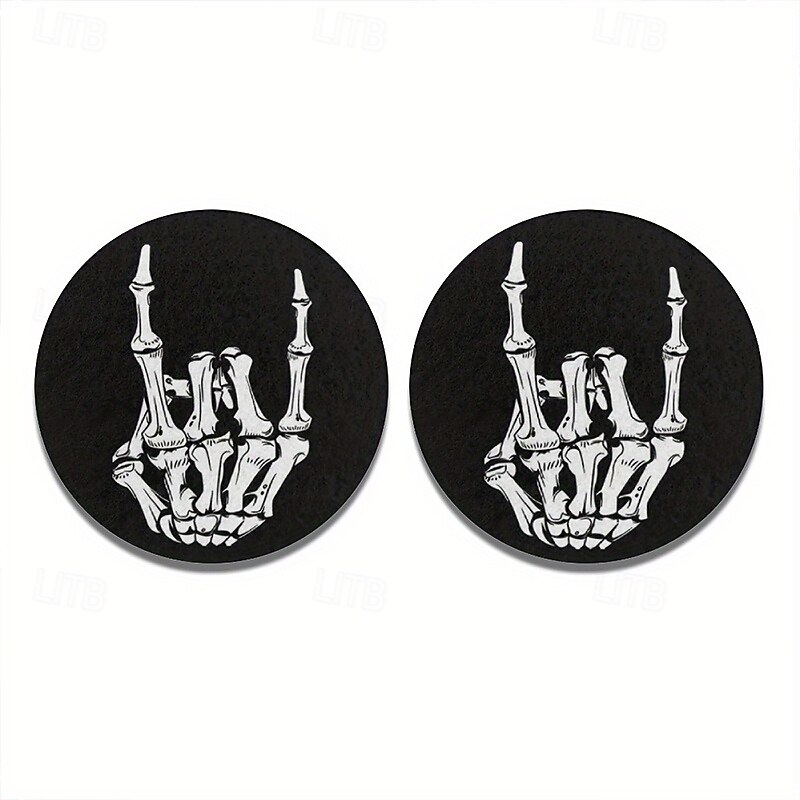 Halloween Absorbent Coaster Skull Finger Pattern Car Coaster 2pcs Absorbent  Cup Holder Mat  for Car Interior and Home Use4