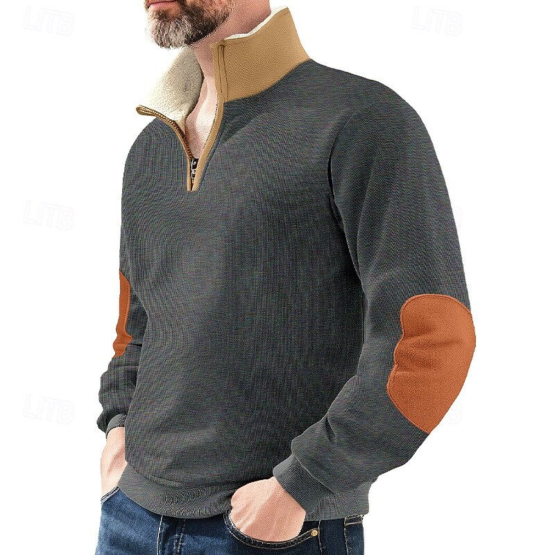 Men's Sweatshirt Fleece Sweatshirt Quarter Zip Sweatshirt Fleece lined Hoodie Black Navy Blue Khaki Light Grey Dark Gray Hooded Plain Patchwork Sports & Outdoor Casual Daily Streetwear Cool Sportswear3