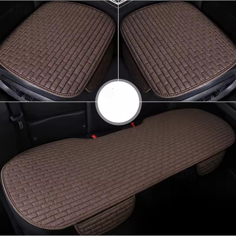 3pcs Universal Flax Car Seat Cover Breathable Linen Fabric Front Rear Seat Cushion Protector Auto Interior Men Car Accessories2