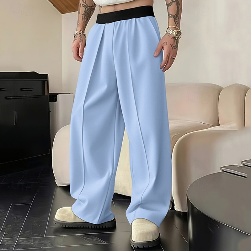 Men's Trousers Casual Pants Drawstring Pocket Elastic Waist Plain Comfort Sports Outdoor Daily Fashion Casual Navy Blue Blue Micro-elastic