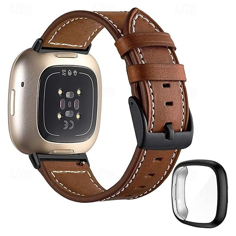 Smart Watch Band Compatible with Fitbit Fitbit Versa Lite Versa 4, Sense 2, Versa 3, Sense Fitbit Versa 2 Leather Smartwatch Strap with Case Adjustable Women Men Sport Band Replacement  Wristband2