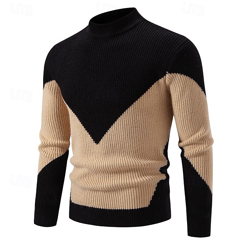 Men's Sweater Pullover Sweater Jumper Ribbed Knit Regular Tops Knitted Slim Fit Plain High Neck Knitwear Contemporary Casual Daily Wear Clothing Apparel Fall Black White L XL 2XL3
