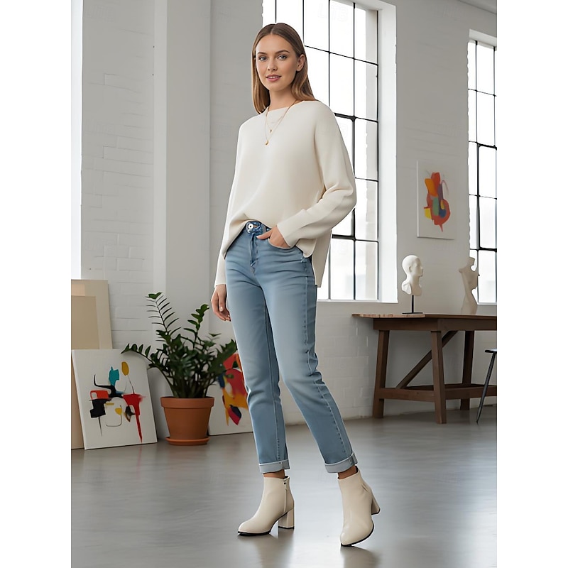 Women's Ankle Boots with Pearl Trim - Urban Chic Block Heel Short Booties for Fashionable Casual and Streetwear Outfits4