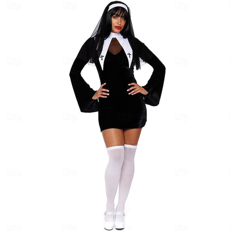 Nun Halloween Cosplay Costume Halloween Adults' Women's Halloween Masquerade Performance Halloween Masquerade Easy Halloween Costumes Dress Up