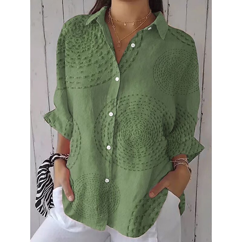 Women's Shirt Button Down Tunic Shirt Collar Long Sleeve Graphic Abstract Daily Stylish Modern Regular Tops Work Daily Holiday s Print White Blue Green Khaki Spring Fall4