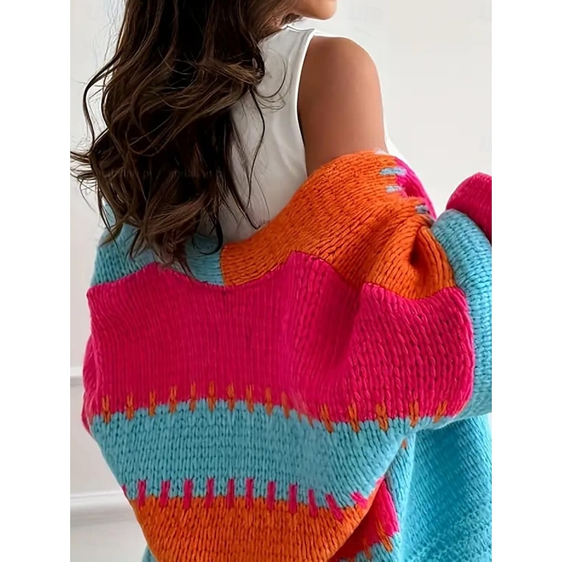 Women's Sweater Cardigan Fashion Streetwear Casual Pure Color Open Front Knitted Long Sleeve Regular Tops Knit Outdoor Daily Weekend Pink Orange Fall Winter2